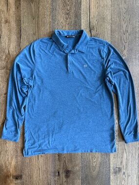 Travis Mathew Long-Sleeve Polo in Heather Blue
